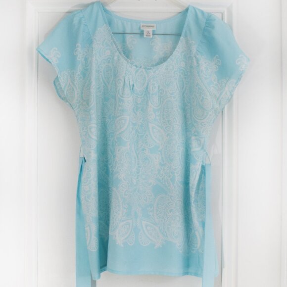 Motherhood Maternity Paisley Top Women Small Belt Blue White Casual Popover Boho - Picture 3 of 15